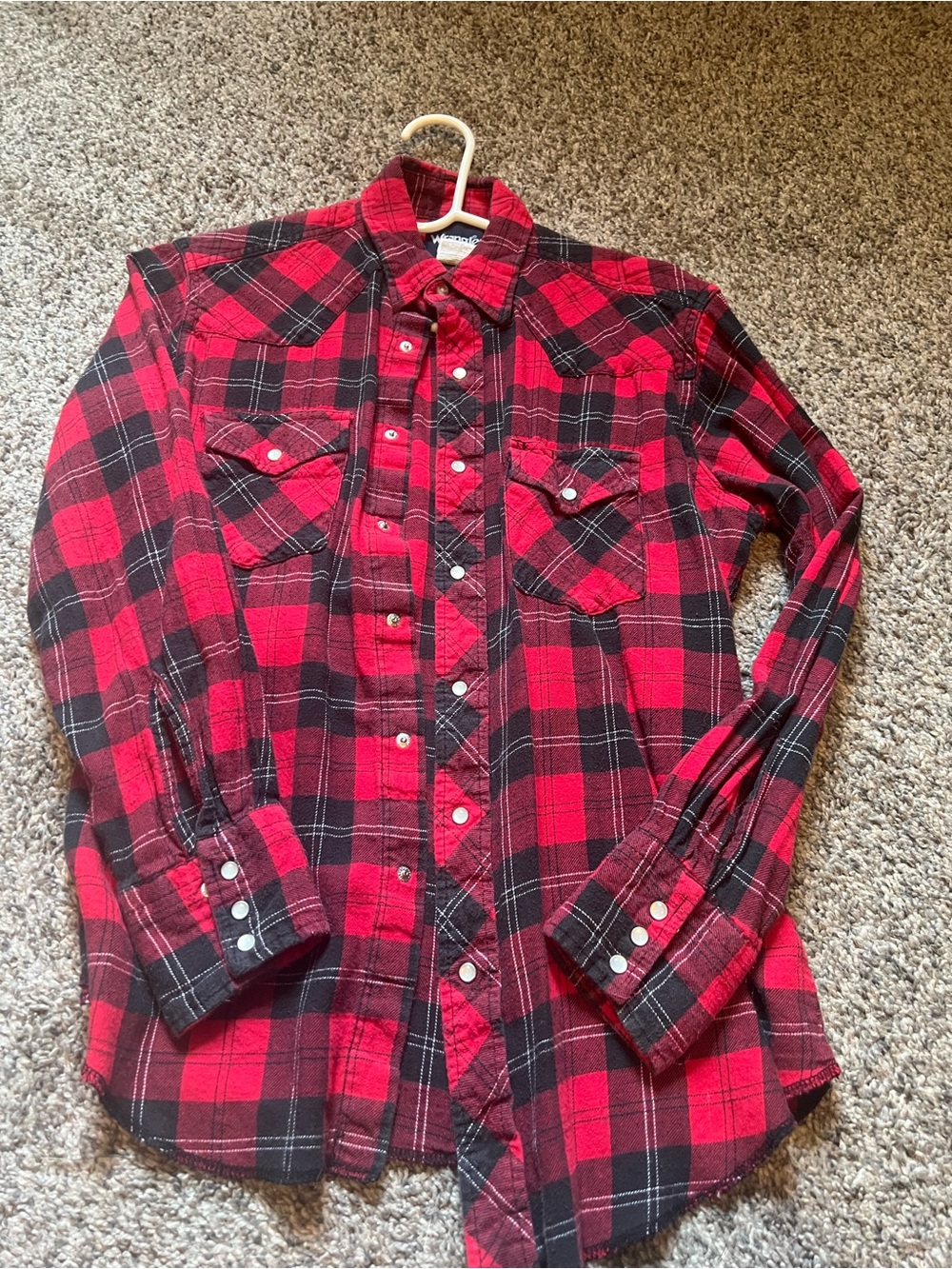 Wrangler Red and Black Plaid Flannel Shirt
